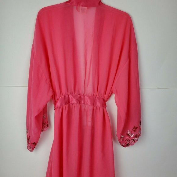 Soma Sensuous Lace Sheer Short Robe L XL Honeysuckle Ruby Pink Floral Trim GUC - Picture 5 of 8